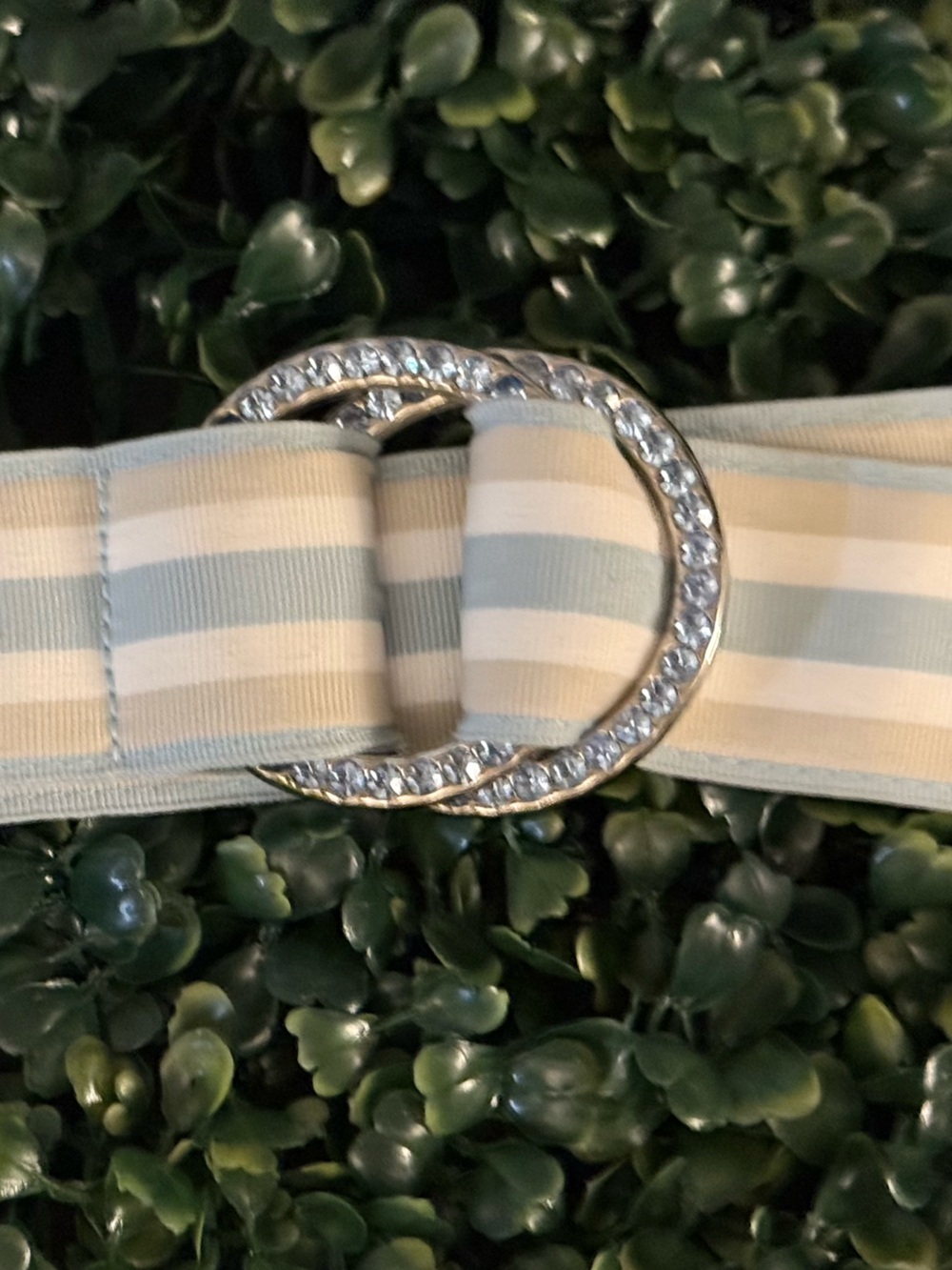 Express Vintage Y2K Striped Grosgrain Ribbon Belt Rhinestone D-Ring•Size M•
